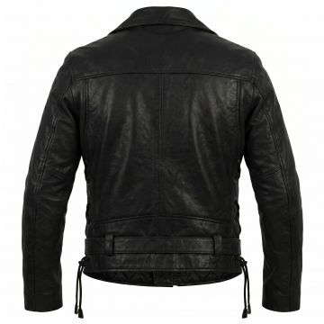 Terminator 2 Black Biker Leather Jacket back view