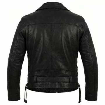 Terminator 2 Black Biker Leather Jacket back view