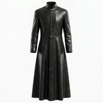 The Matrix Neo Black Leather Coat front view