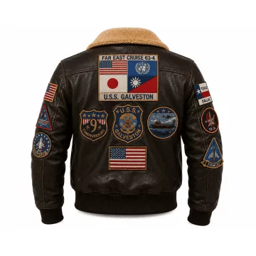 Top Gun Naval Pilot Patches Leather Jacket back view