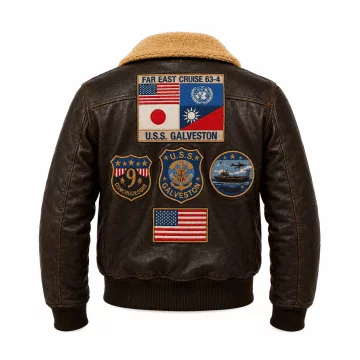 Top Gun Naval Pilot Patches Leather Jacket back view
