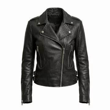 Black Widow Black Leather Jacket front view