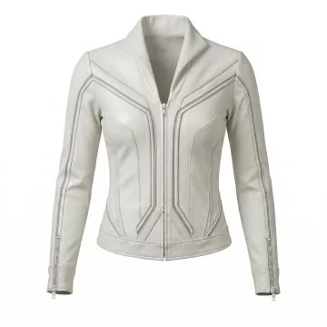 Black Widow white leather jacket, front view