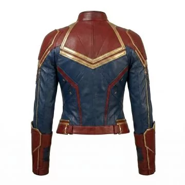 Captain Marvel Blue & Red Leather Jacket back view