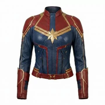 Captain Marvel Carol Danvers Blue & Red Leather Jacket Women