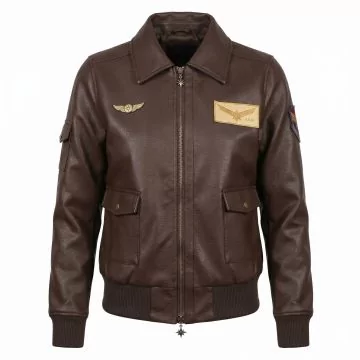 Captain Marvel Brown Leather Jacket front view