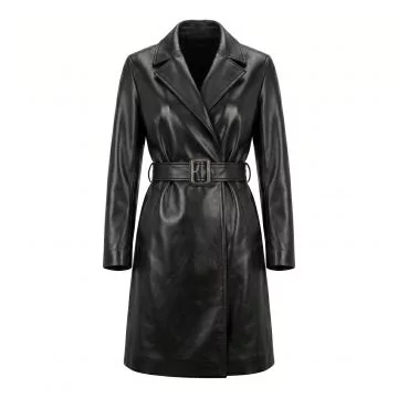 Manteau en cuir Catwoman en cuir de mouton noir, vue de face