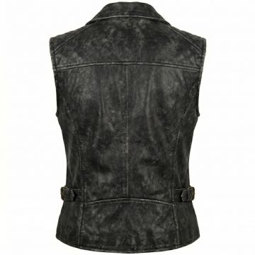 Furiosa Black Distressed Leather Vest back view