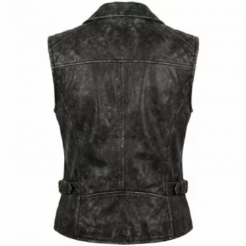 Furiosa Black Distressed Leather Vest back view