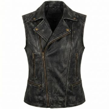 Furiosa Black Distressed Leather Vest