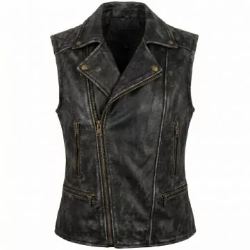 Furiosa Black Distressed Leather Vest front view