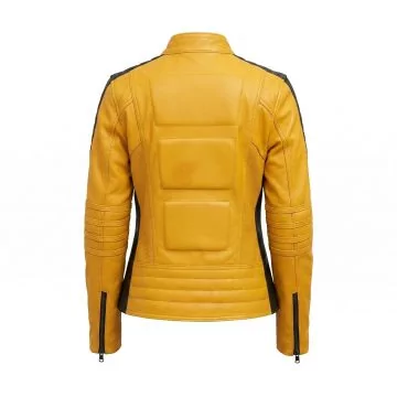 Kill Bill Yellow and Black Motorcycle Leather Jacket back view