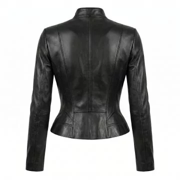 Angelina Jolie Salt inspired black leather jacket for women, back view