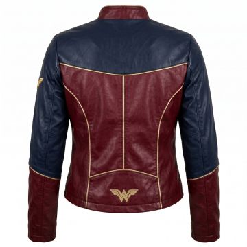 Wonder Woman Diana Red & Blue Leather Jacket back view