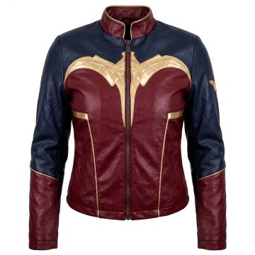 Wonder Woman Diana Red & Blue Leather Jacket