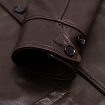 Heritage Brown Leather Car Coat cuffs