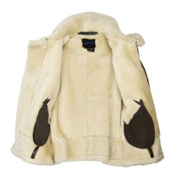 Veste bomber en cuir avec capuche en fourrure