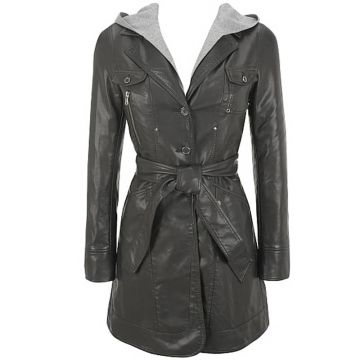 Manteau en cuir pour femmes avec capuche