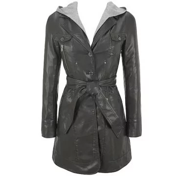 black 3/4 length leather coat women