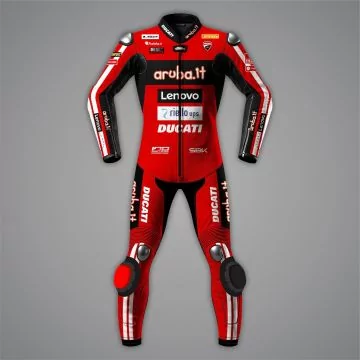 Iker Lecuona 2026 motorcycle racing suit in red and white, front view