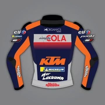 青・グレー・オレンジの KTM レーシングジャケット カウハイド 背面