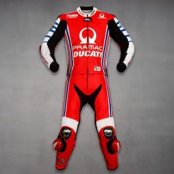 Combinaison MotoGP Jack Miller 2020, réplique Ducati bleue, rouge et blanche, vue de face