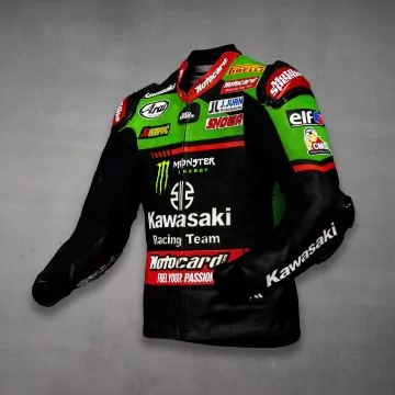 Jonathan Rea Blouson Moto Cuir Kawasaki Team WSBK 2021 vue de gauche