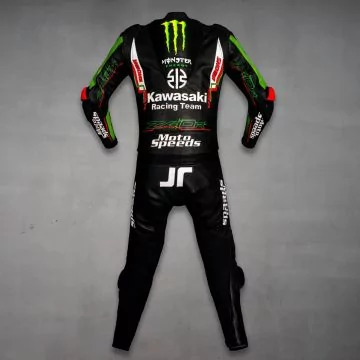 Jonathan Rea Kawasakiスーパーバイクレザー  後ろから見る
