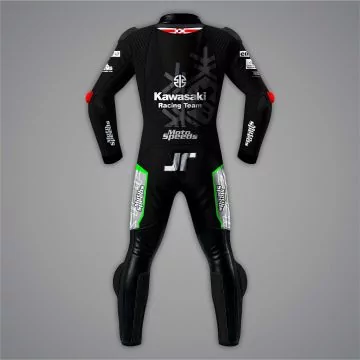 Jonathan Rea Leather Suit Motorcycle Kawasaki Jerez Test 2022 back view