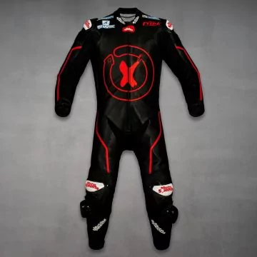 Jorge Lorenzo Honda MotoGP drakt i svart og rødt, forfra