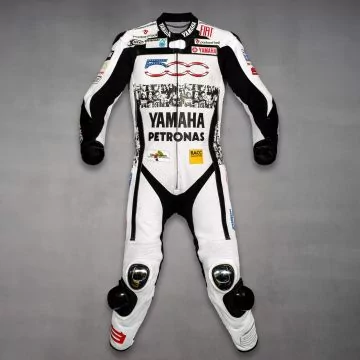 Jorge Lorenzo 2010 MotoGP suit in white, Yamaha replica, front view