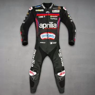 Combinaison cuir Aprilia inspirée de Jorge Martin 2026, vue de face