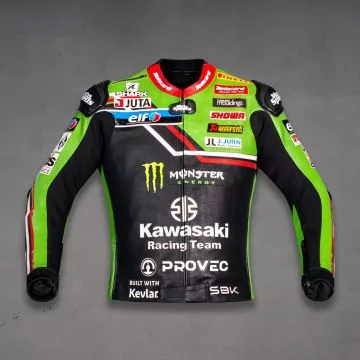 アレックス・ロウズ カワサキ 2023 バイクジャケット カワサキグリーン・黒・赤・白 正面