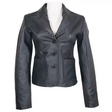 black cowhide leather blazer women