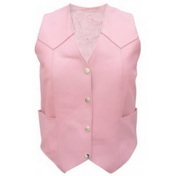 Chaleco de cuero liso rosa para mujer
