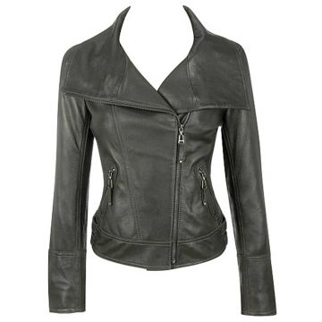 Damen asymmetrische Lederjacke