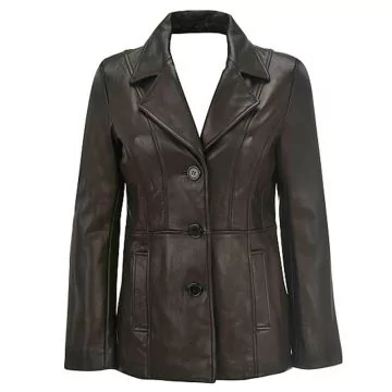 blazer de cuero negro para mujer