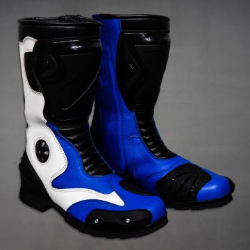 Blaue Motorradstiefel aus Leder