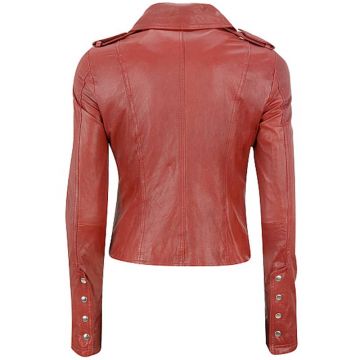 Chaqueta de cuero asimétrica recortada para mujer