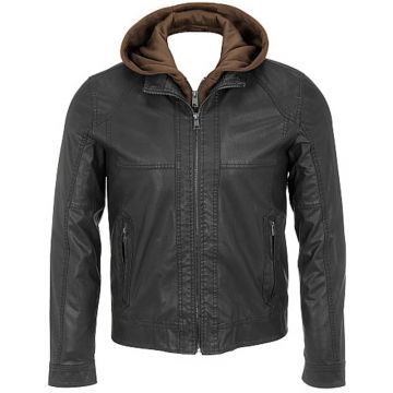 Parka in pelle da uomo con cappuccio