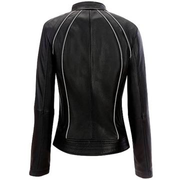 Leather Riding Jacket for Women with Piping