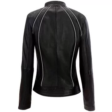 Leather Riding Jacket for Women with Piping