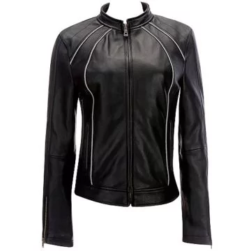 women's black leather biker jacket