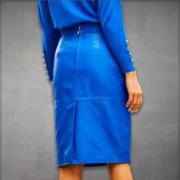 Leather Midi Pencil Skirt Blue