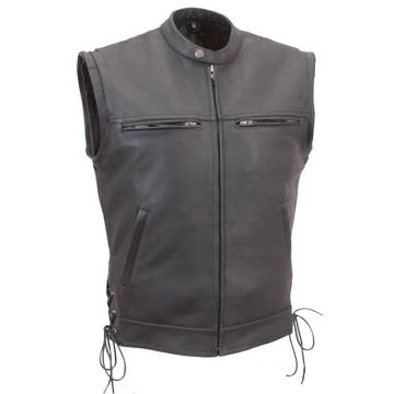 Jaqueta de Moto de Couro Masculina com Mangas Removíveis