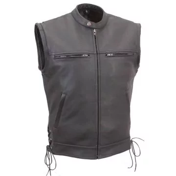 Leather Moto Jacket for Men with Zip-Off Sleeves