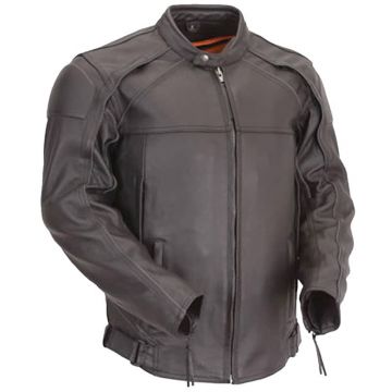 Leather Winter Motorcycle Jacket with Piping