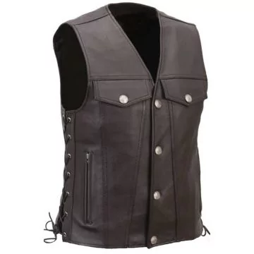 Men's Leather Motorcycle Vest with Buffalo Nickel Snaps