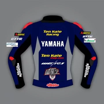 Loris Baz Yamaha WSBK racing jacket in grey and blue, back view