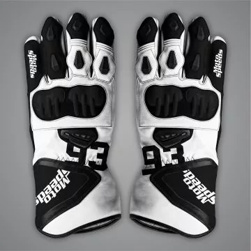 Marquez black and white race gloves, top view